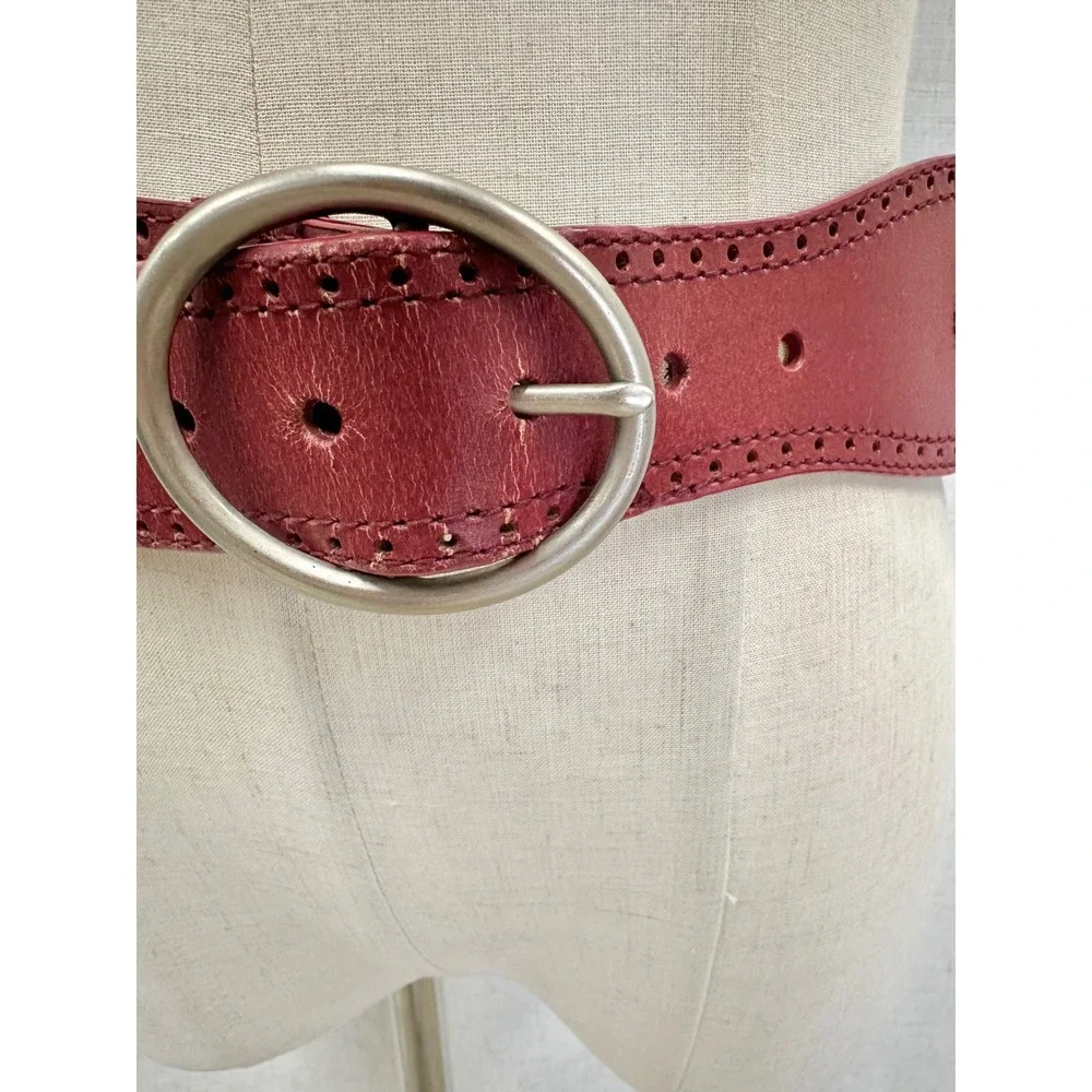 Hinged Wide Waist Belt Womens Medium‎ Red Excellent Bonded Leather Western